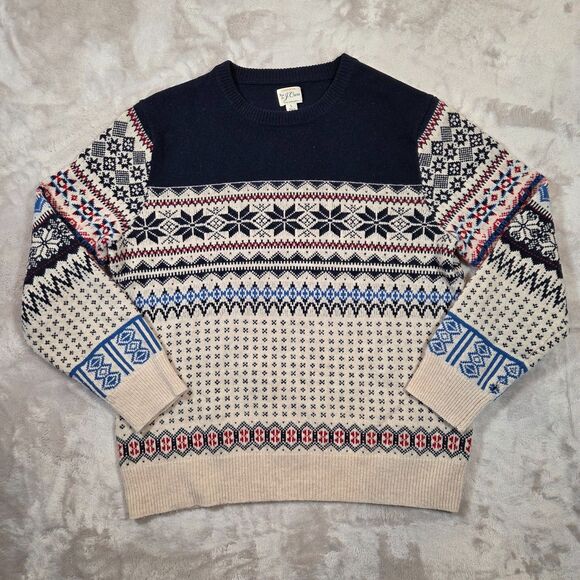 J. Crew Other - J.Crew Nordic Fair Isle Lambswool Sweater Men L Navy Cream BC516 Wool